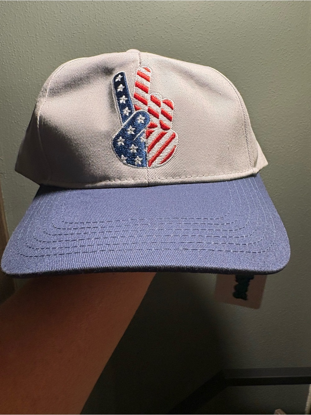 Tipsy Elves Two-Tone Peace Sign Cap in Gray and Blue with USA Embroidery
